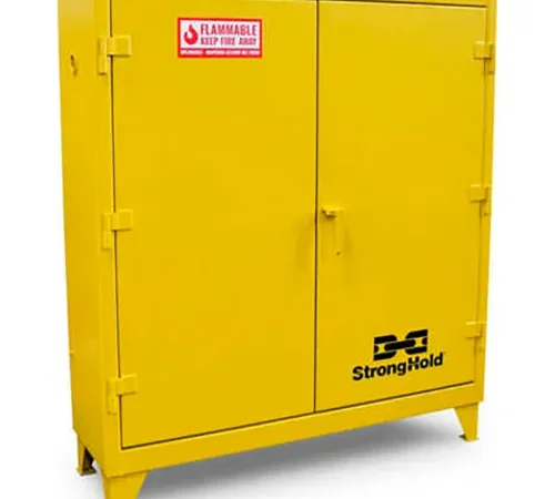 Strong Hold® Flammable Safety Cabinet, Manual Close, 60 Gallon Cap., 58"W x 18"D x 66"H, Yellow