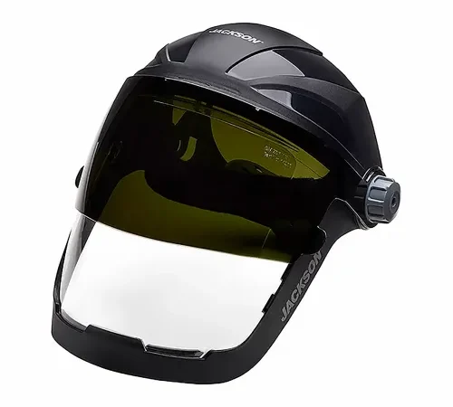 Jackson Safety Ratcheting Headgear Face Shield with Shade 8 IR Flip Visor, AntiFog - QUAD500 Series