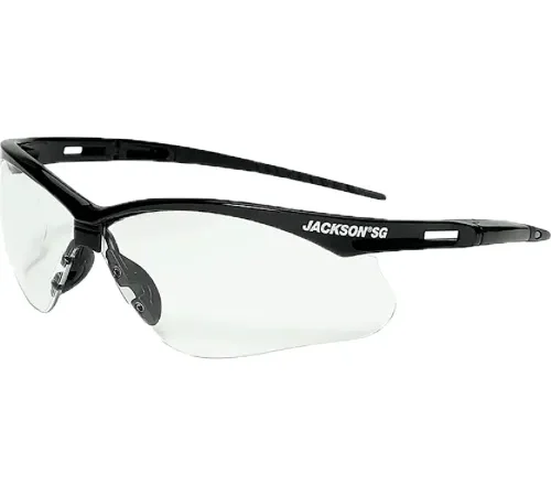 Jackson Safety SG Safety Glasses with Flexible Nose Piece, Anti-Scratch Clear Lens, Black Frame - Pkg Qty 12