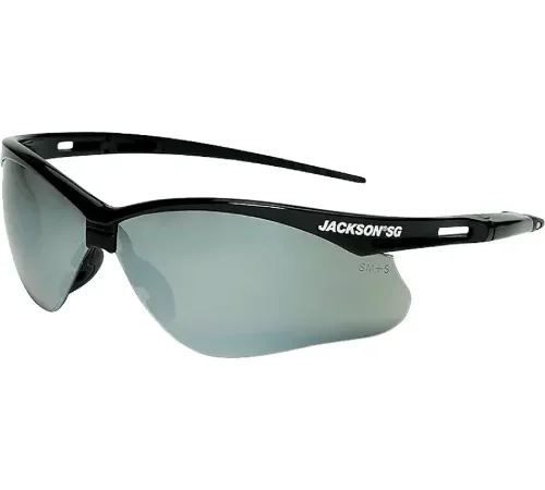 Jackson Safety SG Safety Glasses with Soft Touch Temples, Anti-Fog Smoke Mirror Lens, Black Frame - Pkg Qty 12