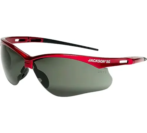 Jackson Safety SG Safety Glasses with Anti-Scratch Coated Smoke Lens with Red Frame, Outdoor Use - Pkg Qty 12