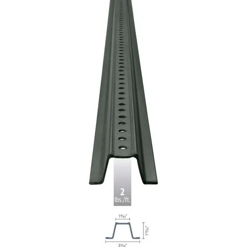 U-Channel Sign Post, 7'L, 2 lbs./ft., Green Post with Holes Top to Bottom