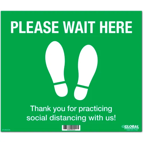 Global Industrial™ Green Please Wait Here Floor Sign, 14"W x 12"H, Vinyl Adhesive