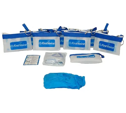 First Voice CPR Keychain with Gloves & One-Way Valve CPR Barrier W/CPR Instruction Card 10/PK