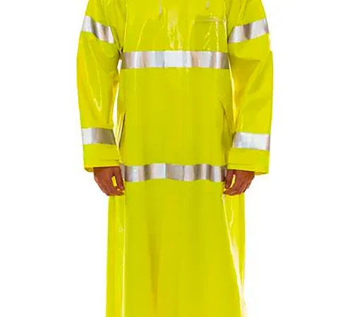 Comfort-Brite® Rain Coat, Mens, Small, Attached Hood, Silver Reflective Tape, Fluorescent Yllw