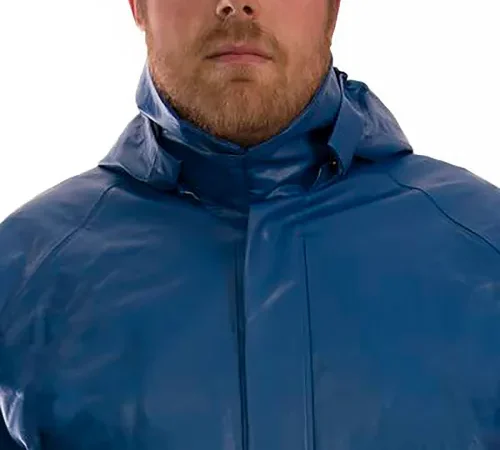 Eclipse™ Tri-Hazard Protection Jacket, Size Men's Large, Storm Fly Front, Hood Snaps, Blue