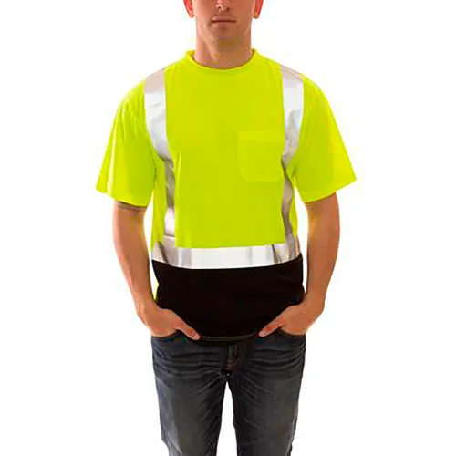 Job Sight™ Class 2 Black Front Pullover Hi Visibility T-Shirt, Lime, Polyester, XL