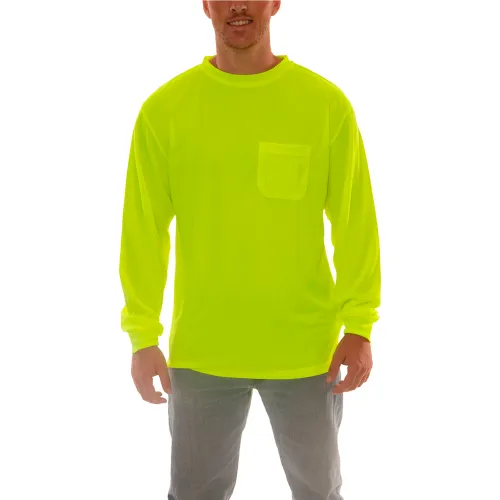 Tingley® Enhanced Visibility T-Shirt, Long Sleeve, 1 Pocket, Fl Lime, 5XL