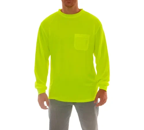 Tingley® Enhanced Visibility T-Shirt, Long Sleeve, 1 Pocket, Fl Lime, Medium
