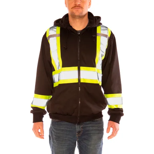 Tingley® Hi-Vis Hooded Sweatshirt, Type O, ANSI Class 2, 3XL, Black/Fluorescent Yellow