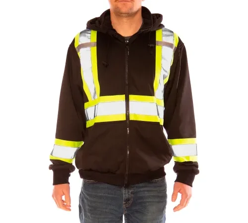 Tingley® Hi-Vis Hooded Sweatshirt, Type O, ANSI Class 2, M, Black/Fluorescent Yellow