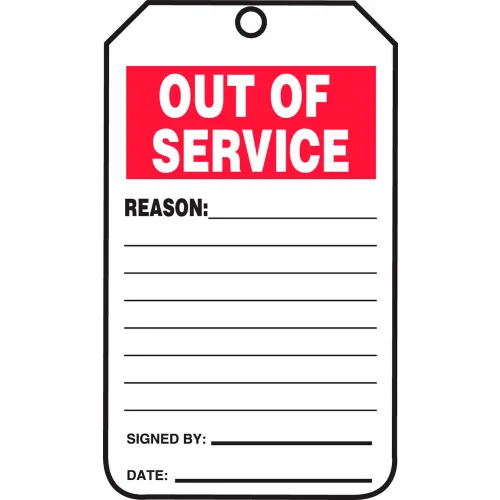 Accuform TRS243PTP Out Of Service Tag, PF-Cardstock, 25/Pack