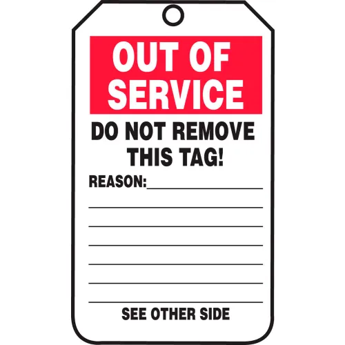 Accuform TRS243PTP Out Of Service Tag, PF-Cardstock, 25/Pack - Image 2