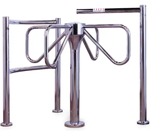 4-Arm Turnstile w/ Posts and Rails Clockwise Direction - Mirror Chrome