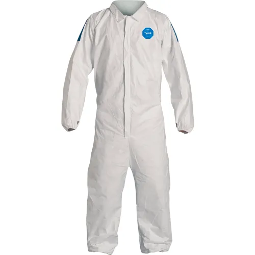 DuPont™ Tyvek® 400D Coverall, Elastic Wrist & Ankle, Stormflap, White Blue, MD, 25/Qty