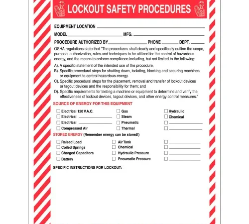 Accuform KSS144 Lockout Procedure Station Additional Forms, Lockout Safety Procedures, Paper