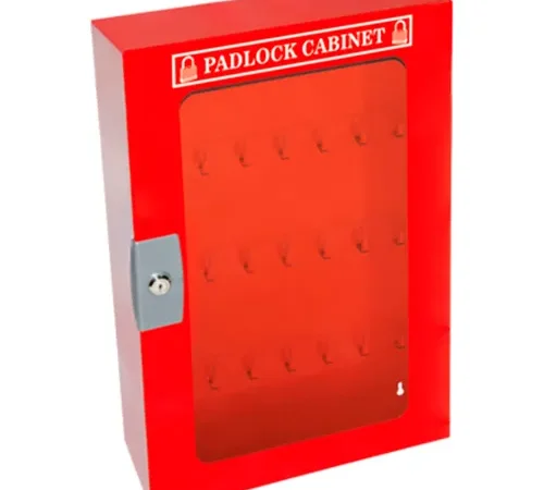 Zing Padlock Cabinet with Clear Window, 84 Padlock Capacity, 15-1/2"W x 5-1/2"D x 23"H, Red
