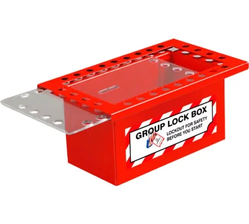 Zing Group Lock Box with Top Lid, 26 Padlock Capacity, Steel, 9-1/4"W x 5-1/2"D x 4-1/4"H, Red