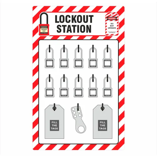 Zing Lockout Shadow Board, 10 Padlock Capacity, 15"W x 3/16"D x 23-1/2"H, Red