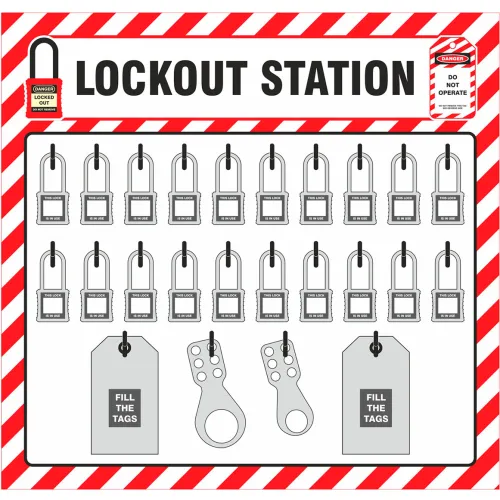 Zing Lockout Shadow Board, 20 Padlock Capacity, 23"W x 3/16"D x 22"H, Red