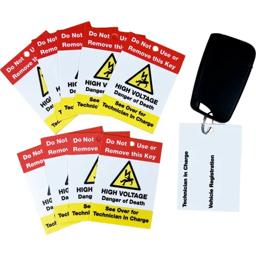 Zing EV Hybrid Key Technician Tags, 2-3/4"W x 9/16"D x 2"H, Red/Yellow/White, Pack of 10