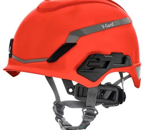 MSA V-Gard® H1 Safety Helmet, Novent Fas-Trac® III Pivot, ANSI, CSA, EN397, Red