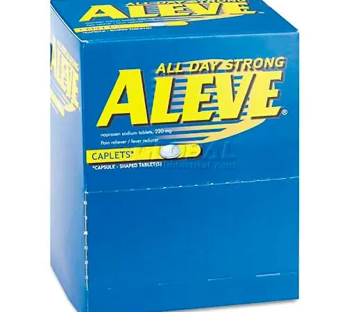 Aleve 82909533 Pain Reliever Tablets, 1 per Pack, 50 Packs/Box