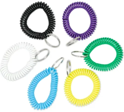 Universal® Wrist Coil Plus Key Ring, Plastic, Assorted Colors, 6/Pack