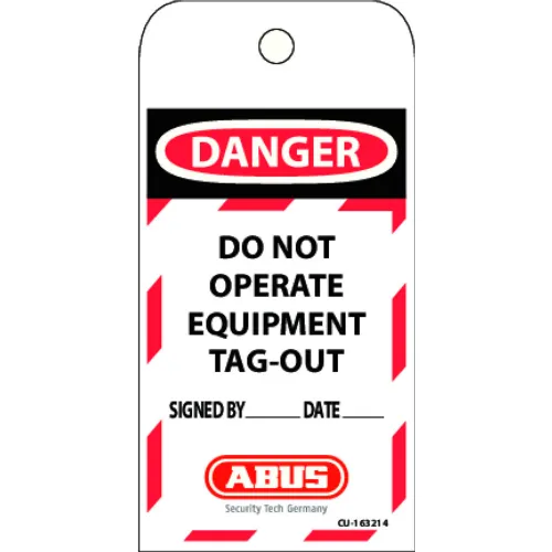 ABUS T100 Laminated Vinyl DO NOT OPERATE Safety Lockout Tag, 73004 - Pkg Qty 10