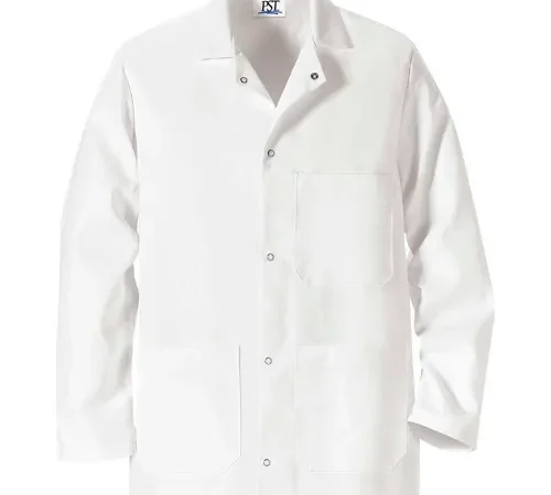 Red Kap® Gripper-Front Short Butcher Coat, W/Pockets, White, Polyester/Cotton, L