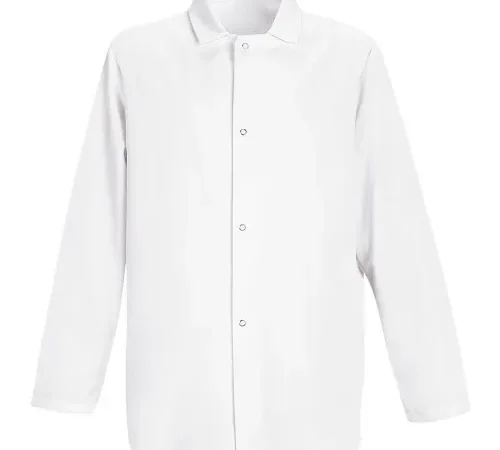 Red Kap® Gripper-Front Short Butcher Coat, White, Polyester/Cotton, XL