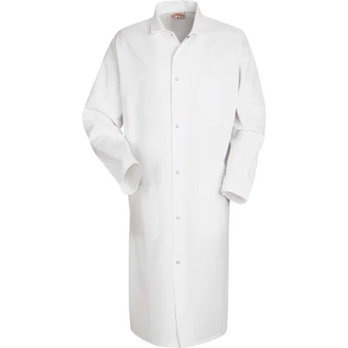 Red Kap Gripper-Front Butcher Frock W/Top & 2 Lower Outside Pockets, White, Poly/Cotton Twill, 2XL