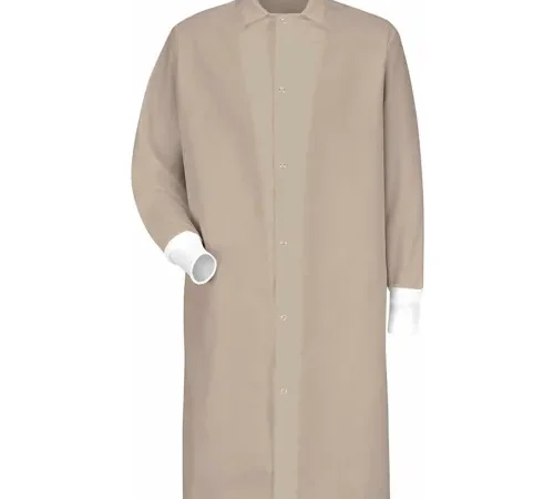 Red Kap® Gripper-Front Butcher Coat W/Knit Cuffs, Pocket-less, Spun Polyester, Tan, 5XL