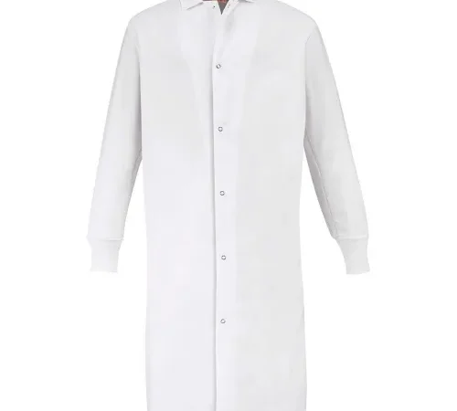Red Kap® Gripper-Front Butcher Coat W/Knit Cuffs, Pocket-less, Spun Polyester, White, 3XL