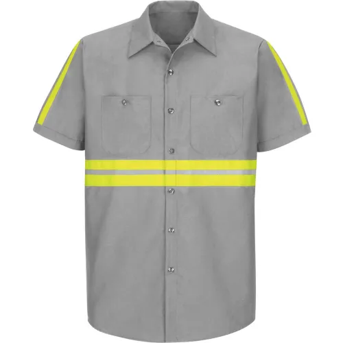 Red Kap® Enhanced Visibility Industrial Short Sleeve Work Shirt, Gray, Poly/Cotton, Tall, XL
