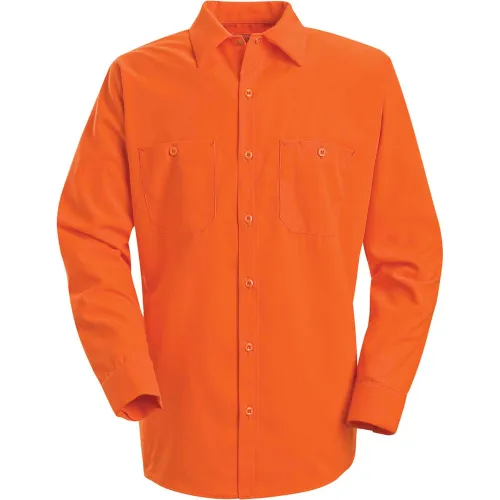 Red Kap® Enhanced Visibility Long Sleeve Work Shirt, Fluorescent Orange, Regular, 3XL