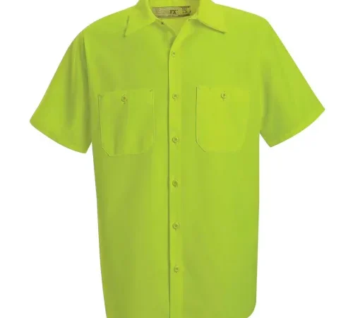 Red Kap® Enhanced Visibility Short Sleeve Work Shirt, Fluorescent Yellow/Green, Tall, L