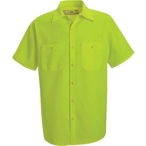 Red Kap® Enhanced Visibility Short Sleeve Work Shirt, Fluorescent Yellow/Green, Regular, S