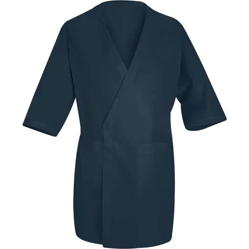 Red Kap® Collarless Butcher Wrap W/Exterior Pockets, Navy, Polyester/Combed Cotton, 2XL