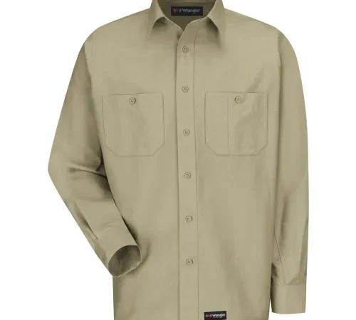 Wrangler® Men's Canvas Long Sleeve Work Shirt Khaki Regular-4XL-WS10KHRG4XL