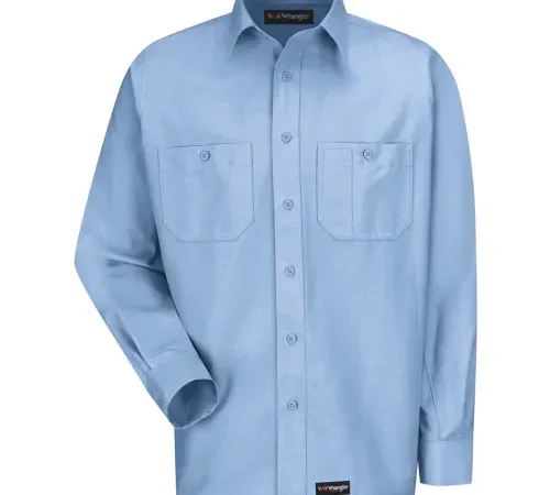 Wrangler® Men's Canvas Long Sleeve Work Shirt Light Blue Regular-M-WS10LBRGM