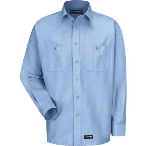 Wrangler® Men's Canvas Long Sleeve Work Shirt Light Blue Regular-S-WS10LBRGS
