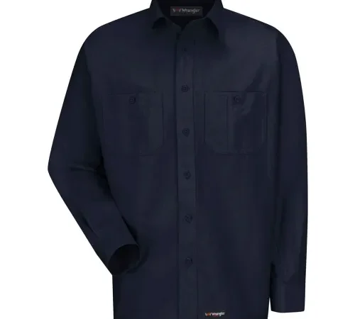 Wrangler® Men's Canvas Long Sleeve Work Shirt Navy Long-L-WS10NVLNL