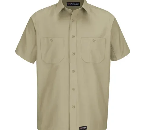 Wrangler® Men's Canvas Short Sleeve Work Shirt Khaki Long-L-WS20KHSSLL