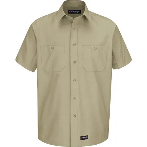 Wrangler® Men's Canvas Short Sleeve Work Shirt Khaki Long-L-WS20KHSSLL