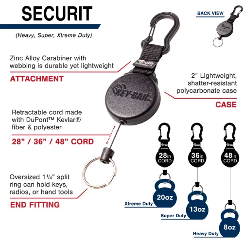 KEY-BAK SECURIT #488B Retractable Key Reel w/48" Kevlar Cord Polycarbonate Case Carabiner Clip - Image 2