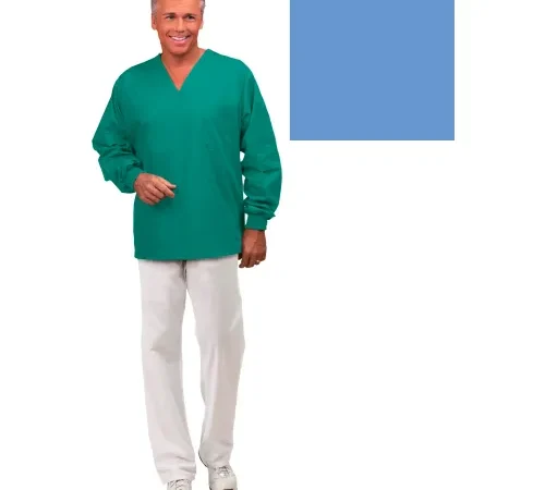 Unisex Long Sleeve Scrub Shirt, Non Reversible, Ciel Blue, 3XL