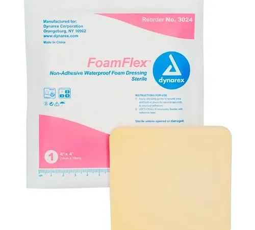 Dynarex FoamFlex™ Non Adhesive Waterproof Foam Dressing, 4"L x 4"W, 120 Pcs