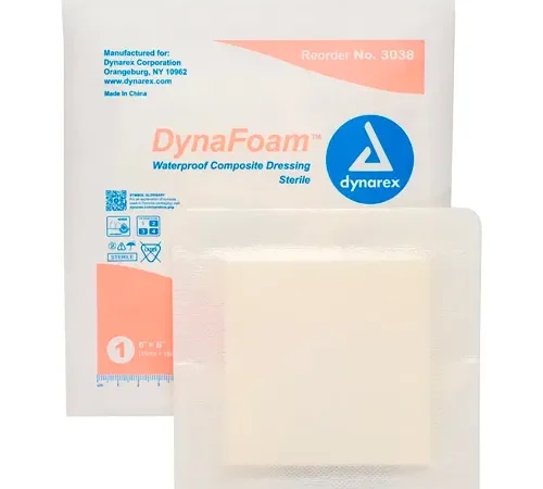 Dynarex DynaFoam™ Waterproof Bordered Foam Dressing, 6"L x 6"W, 120 Pcs