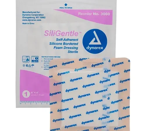 Dynarex SiliGentle™ Silicone Bordered Foam Dressing, 6"L x 6"W, 120 Pcs